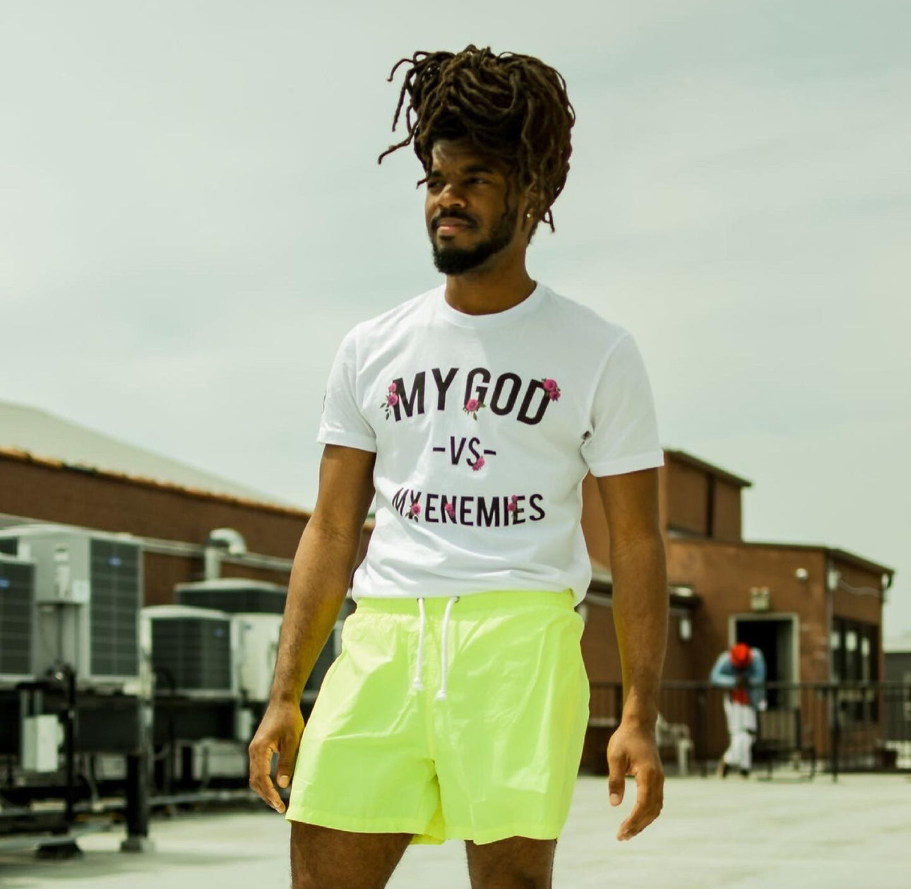 Classic White My God Vs My Enemies w/ Red Roses T-shirt