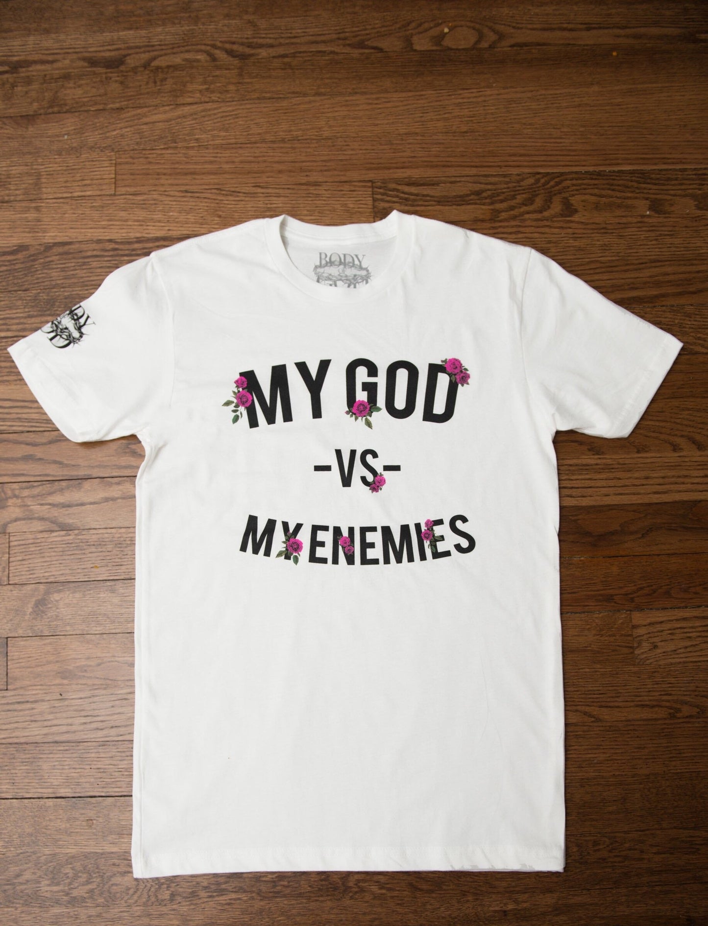 Classic White My God Vs My Enemies w/ Red Roses T-shirt