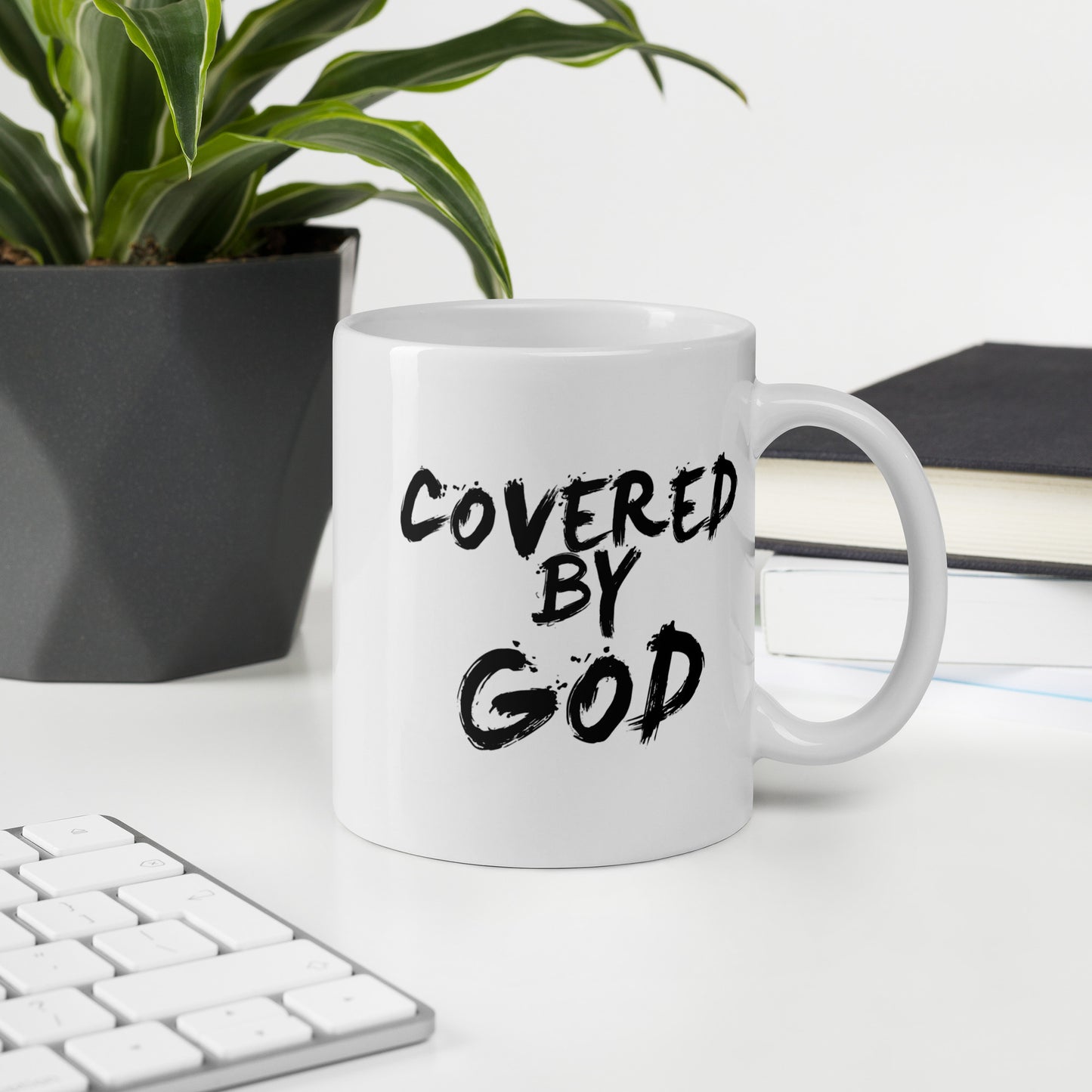 "I'm Just Out Here Trusting God" White glossy mug