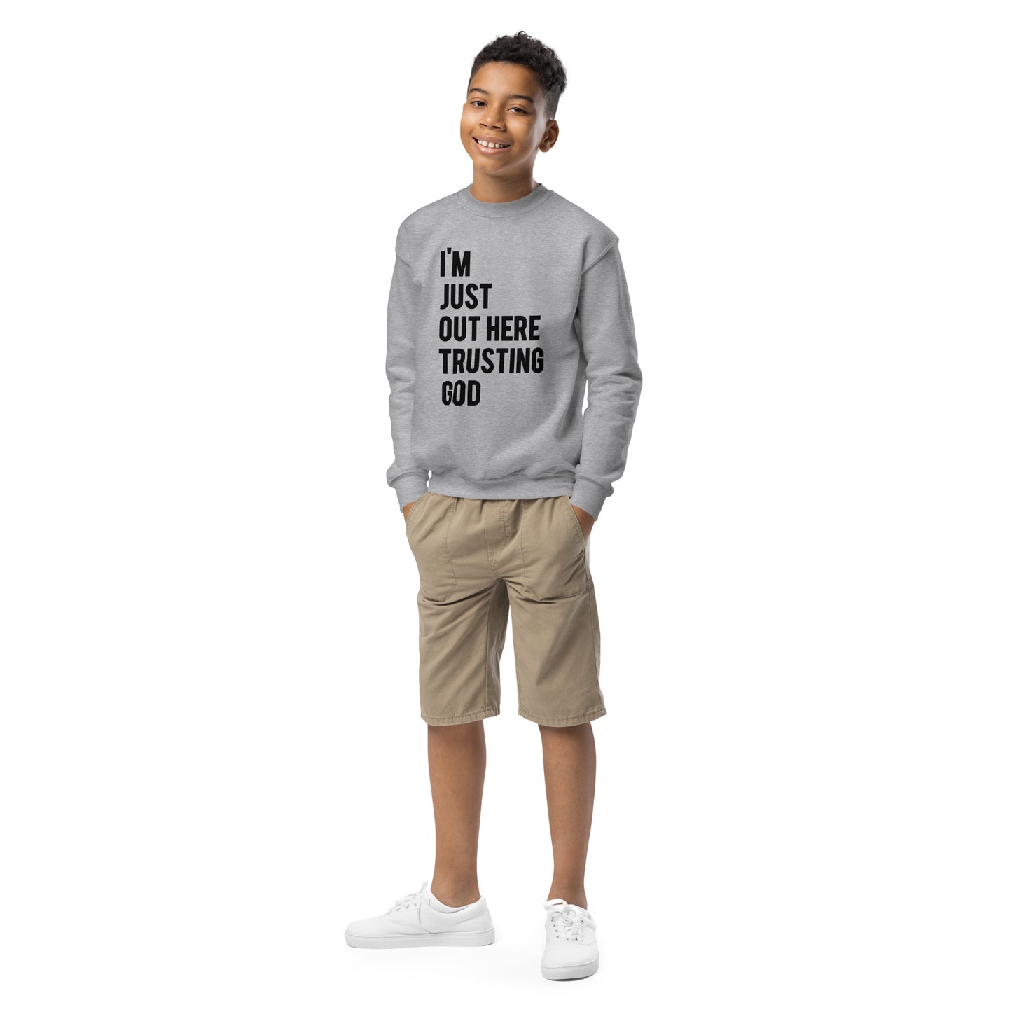 Youth I'm Just Out Here Trusting God Crewneck Sweatshirt