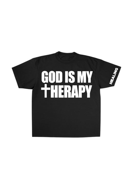 GOD IS MY THERAPY Black Heavyweight Tee