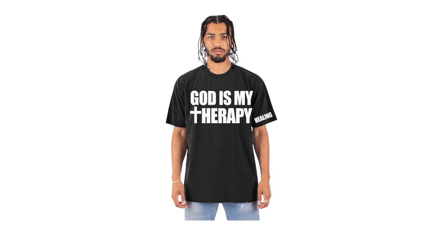 GOD IS MY THERAPY Black Heavyweight Tee
