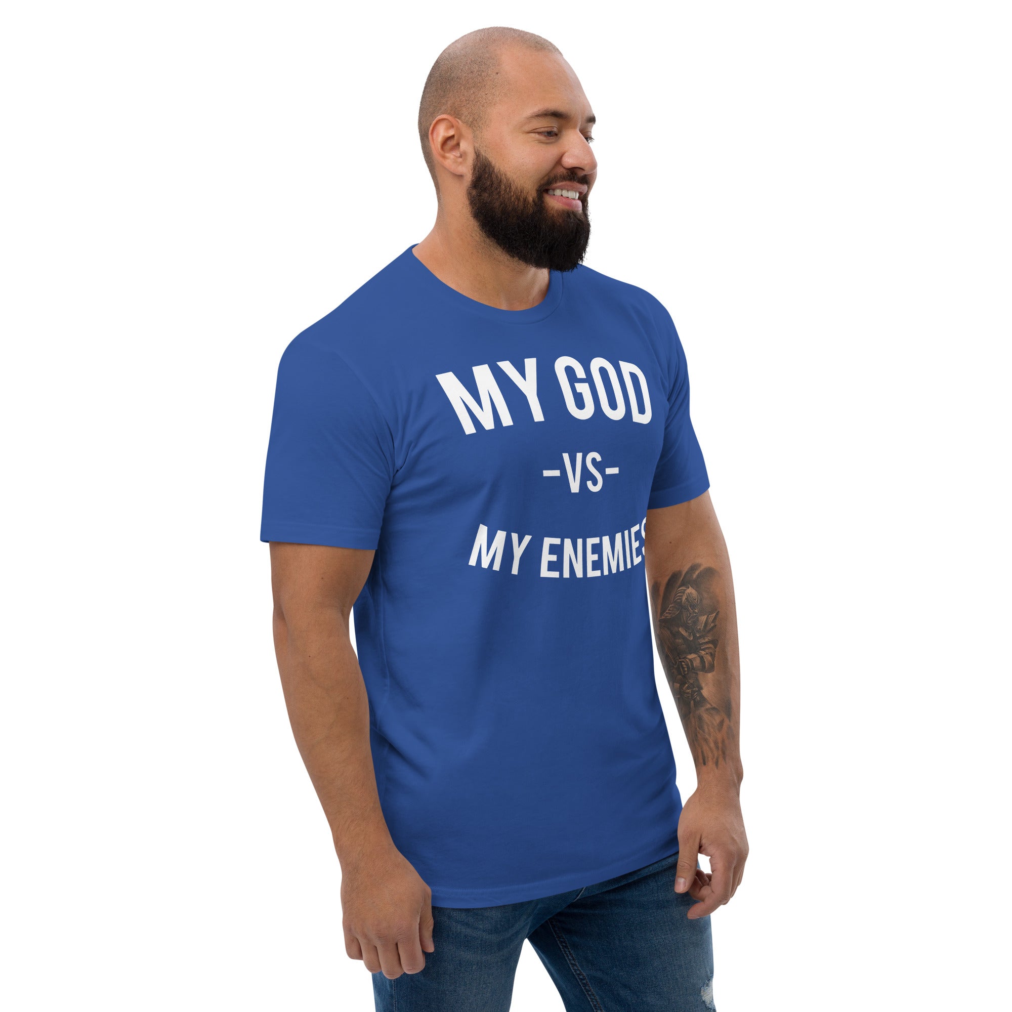 Classic My God VS My Enemies Royal Blue T Shirt COVERED BY GOD CLOTHING